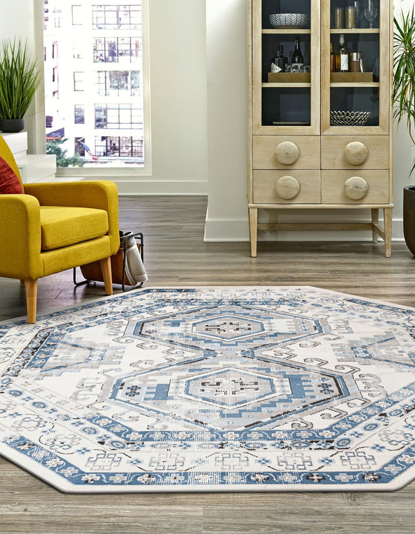 Savannah Elegance Collection Area Rug - Tybee (Ivory Aqua) Octagon Ivory Aqua lifestyle 41