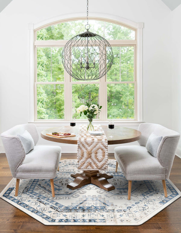 Savannah Elegance Collection Area Rug - Tybee (Ivory Aqua) Octagon Ivory Aqua lifestyle 49