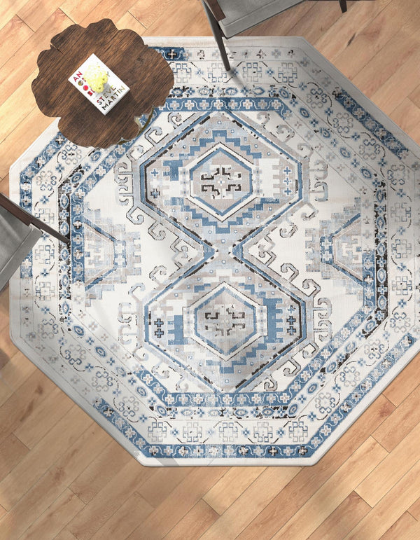 Savannah Elegance Collection Area Rug - Tybee (Ivory Aqua) Octagon Ivory Aqua lifestyle 53