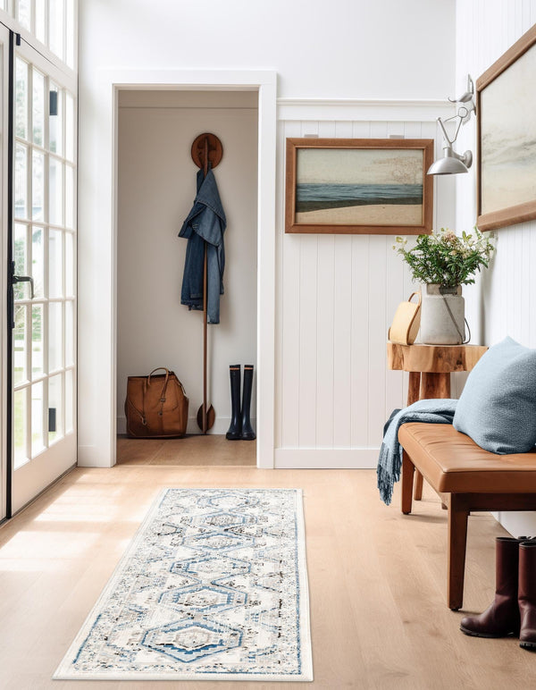 Savannah Elegance Collection Area Rug - Tybee (Ivory Aqua) Runner Ivory Aqua lifestyle 61