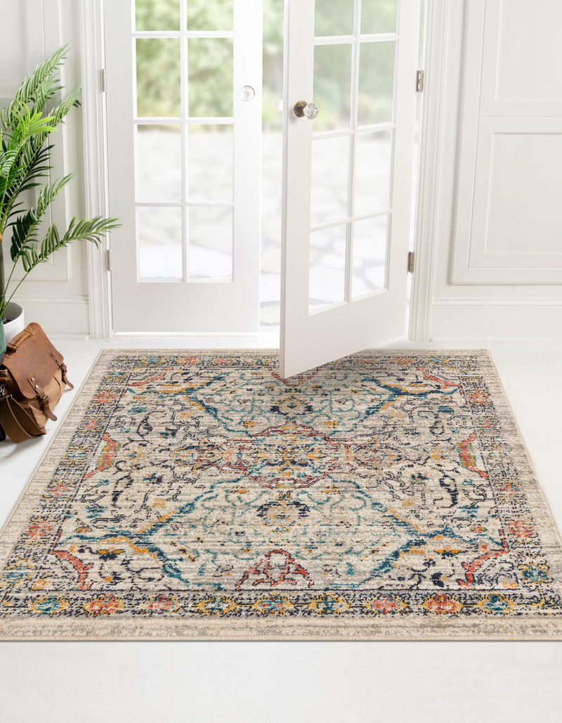 Seville Stripes Collection Area Rug - Malaga (Ivory) Square Ivory lifestyle 8
