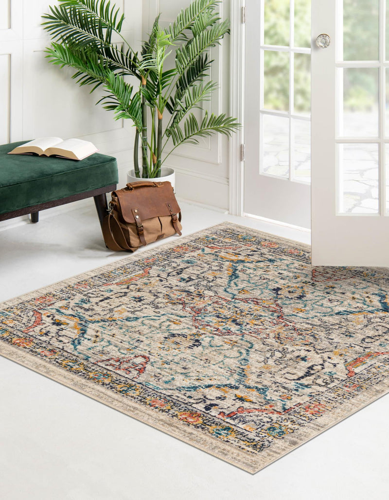 Seville Stripes Collection Area Rug - Malaga (Ivory) Square Ivory lifestyle 13