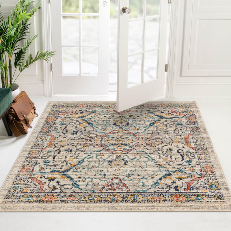 Seville Stripes Collection Area Rug - Malaga (Ivory) Square Ivory lifestyle 68
