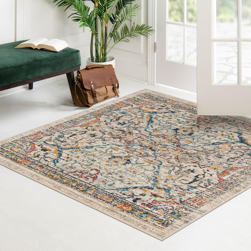Seville Stripes Collection Area Rug - Malaga (Ivory) Square Ivory lifestyle 72