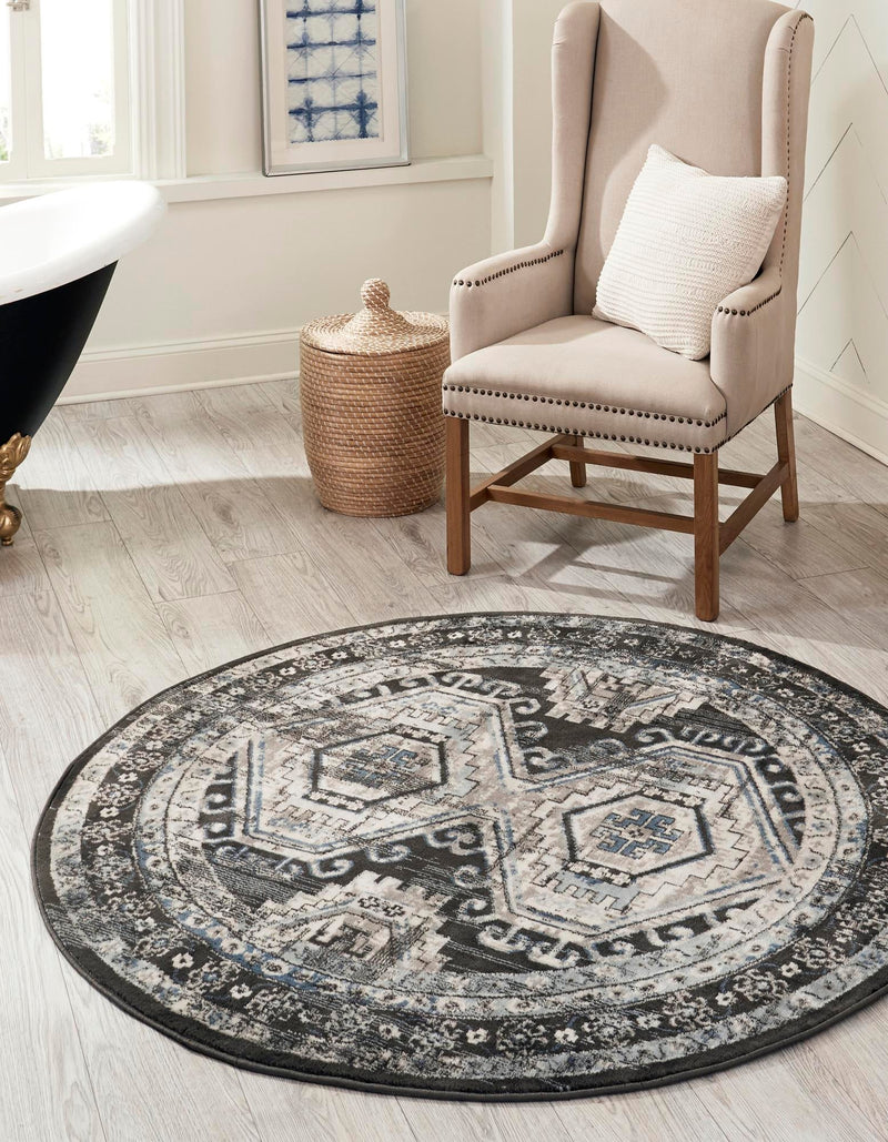 Savannah Elegance Collection Area Rug - Tybee (Gray) Round Gray lifestyle 14