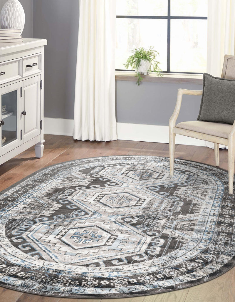 Savannah Elegance Collection Area Rug - Tybee (Gray) Oval Gray lifestyle 39