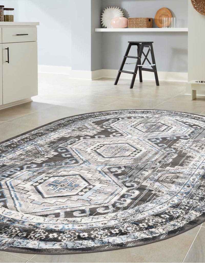Savannah Elegance Collection Area Rug - Tybee (Gray) Oval Gray lifestyle 47
