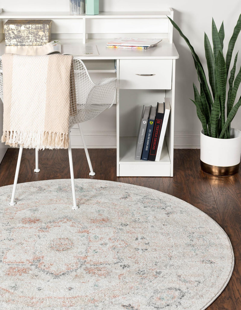 Parisian Elegance Collection Area Rug - Versailles (Ivory) Round Ivory lifestyle 26