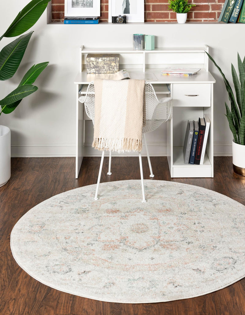 Parisian Elegance Collection Area Rug - Versailles (Ivory) Round Ivory lifestyle 31