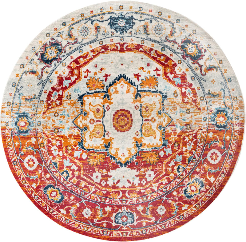 Parisian Elegance Collection Area Rug - Versailles (Rust Red) Round Rust Red lifestyle 16