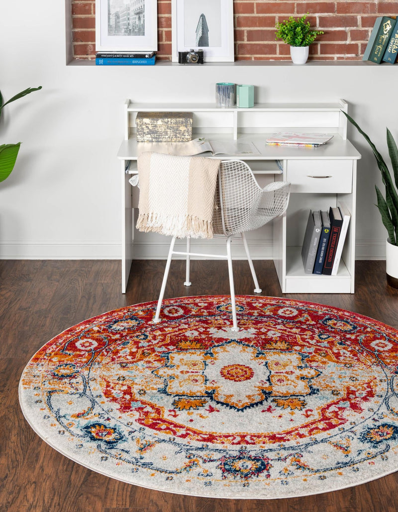 Parisian Elegance Collection Area Rug - Versailles (Rust Red) Round Rust Red lifestyle 31