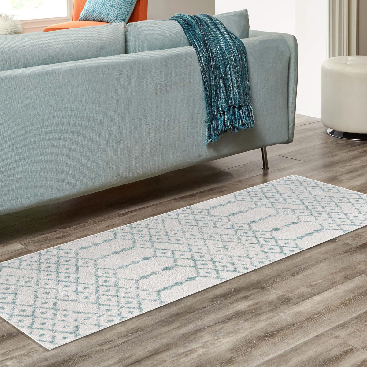 Marrakesh Lattice Collection Area Rug - Casablanca (Ivory Aqua) Runner Ivory Aqua lifestyle 116