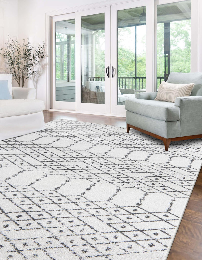 Marrakesh Lattice Collection Area Rug - Casablanca (Ivory Black) Rectangle Ivory Black lifestyle 2