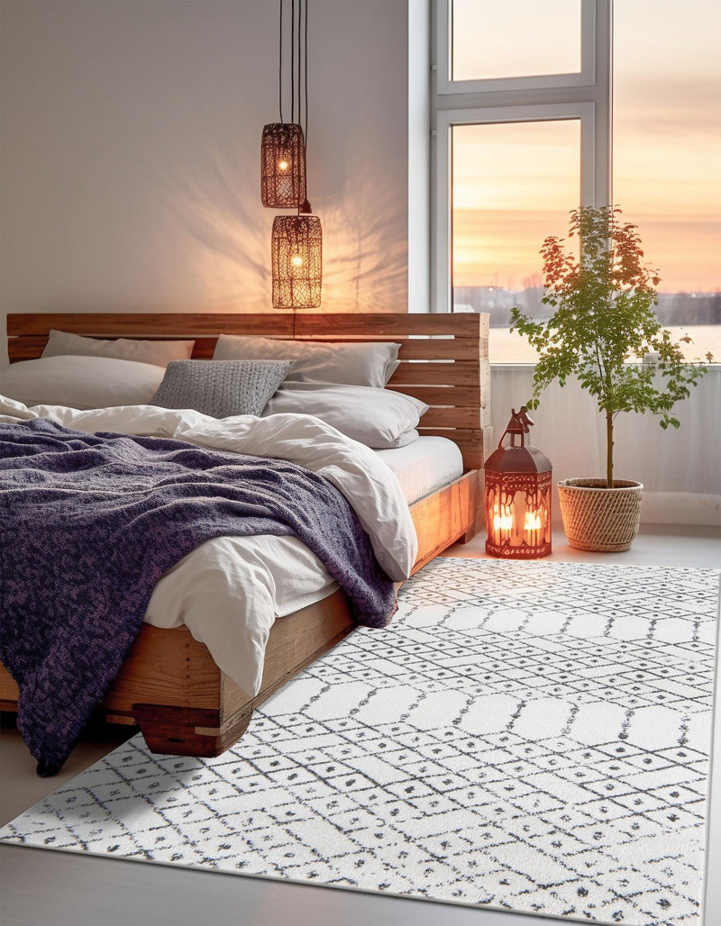 Marrakesh Lattice Collection Area Rug - Casablanca (Ivory Black) Rectangle Ivory Black lifestyle 3