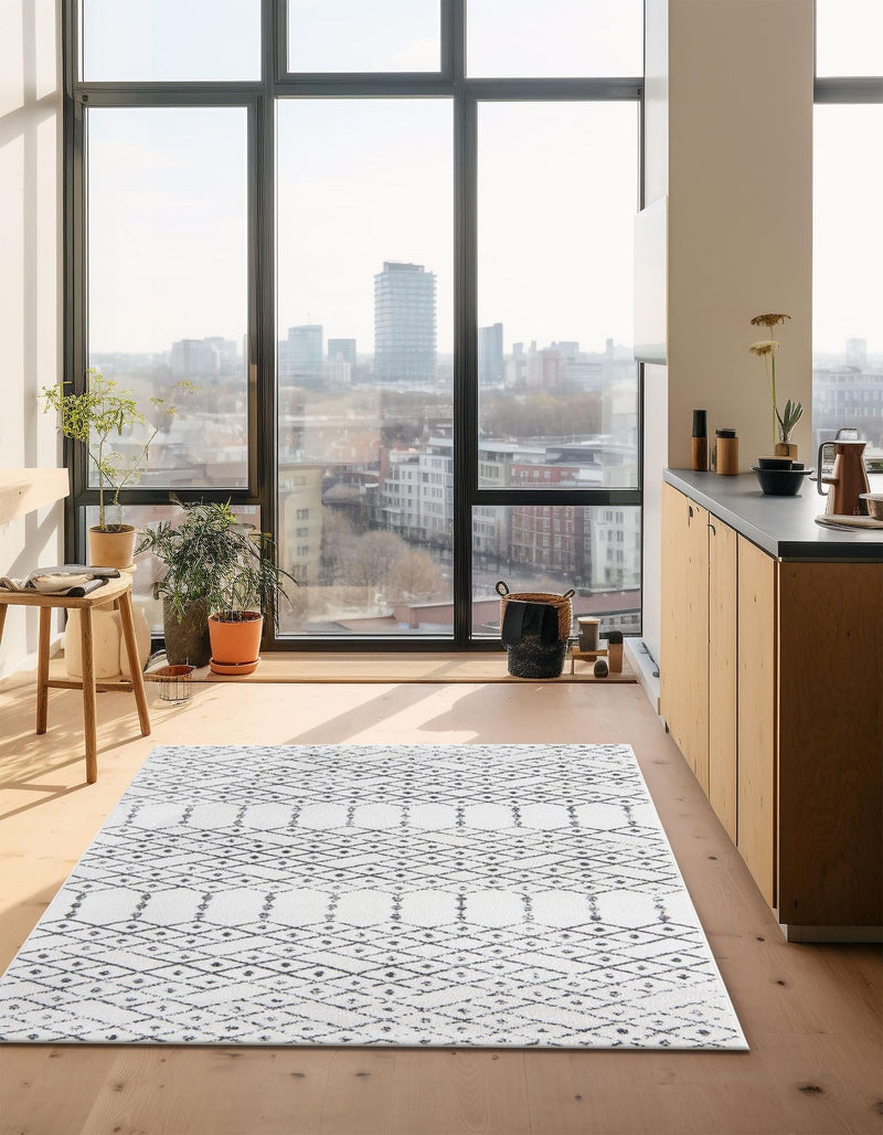 Marrakesh Lattice Collection Area Rug - Casablanca (Ivory Black) Rectangle Ivory Black lifestyle 6