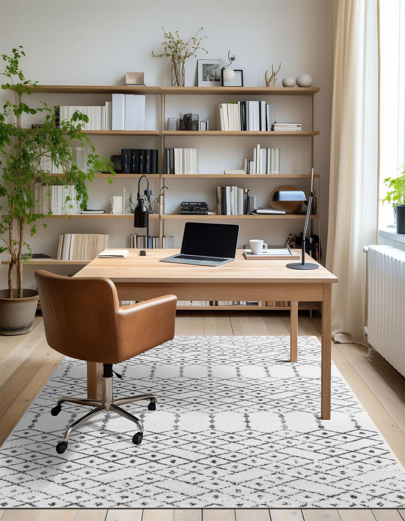 Marrakesh Lattice Collection Area Rug - Casablanca (Ivory Black) Rectangle Ivory Black lifestyle 9