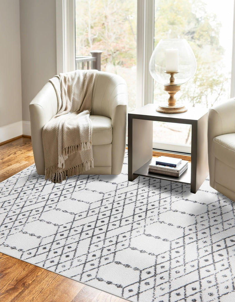 Marrakesh Lattice Collection Area Rug - Casablanca (Ivory Black) Rectangle Ivory Black lifestyle 10