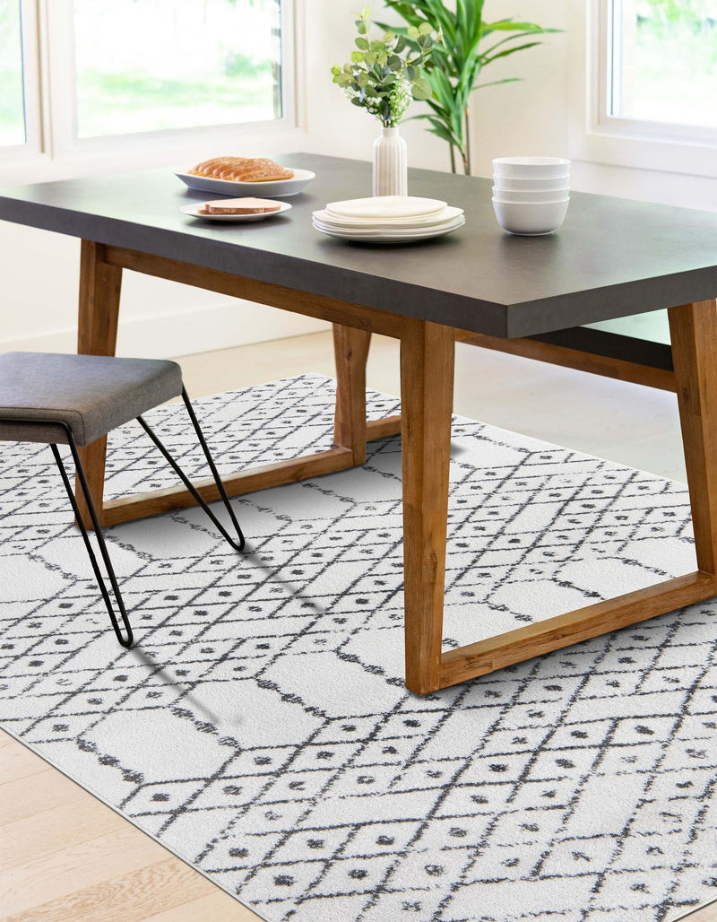 Marrakesh Lattice Collection Area Rug - Casablanca (Ivory Black) Rectangle Ivory Black lifestyle 11