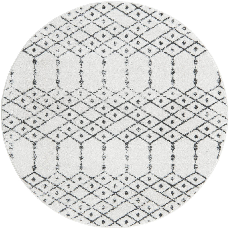 Marrakesh Lattice Collection Area Rug - Casablanca (Ivory Black) Round Ivory Black lifestyle 22