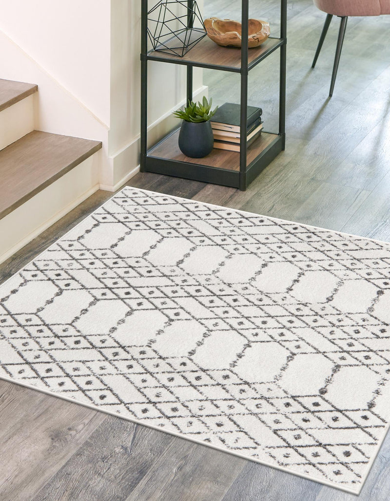 Marrakesh Lattice Collection Area Rug - Casablanca (Ivory Black) Square Ivory Black lifestyle 28