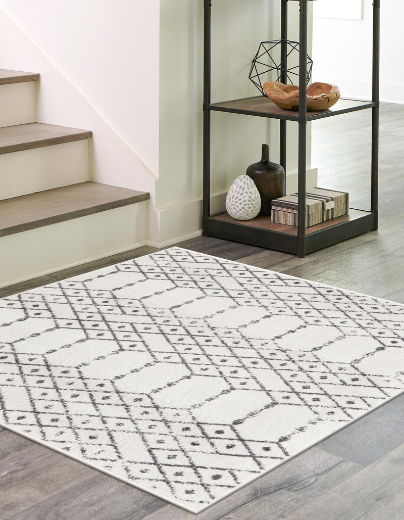 Marrakesh Lattice Collection Area Rug - Casablanca (Ivory Black) Square Ivory Black lifestyle 33