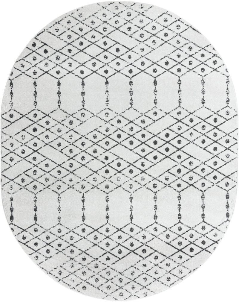 Marrakesh Lattice Collection Area Rug - Casablanca (Ivory Black) Oval Ivory Black lifestyle 24