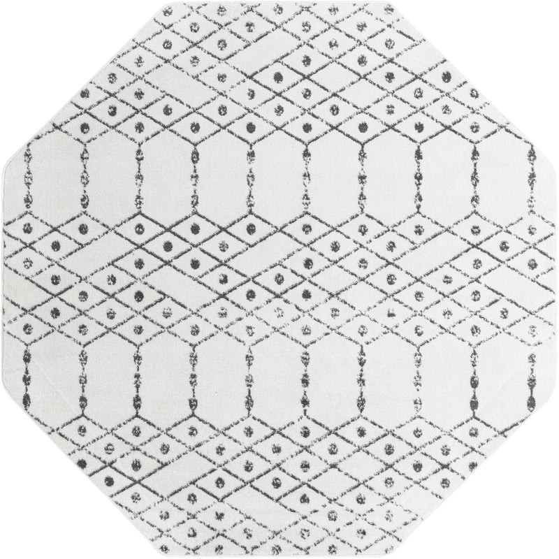 Marrakesh Lattice Collection Area Rug - Casablanca (Ivory Black) Octagon Ivory Black lifestyle 25