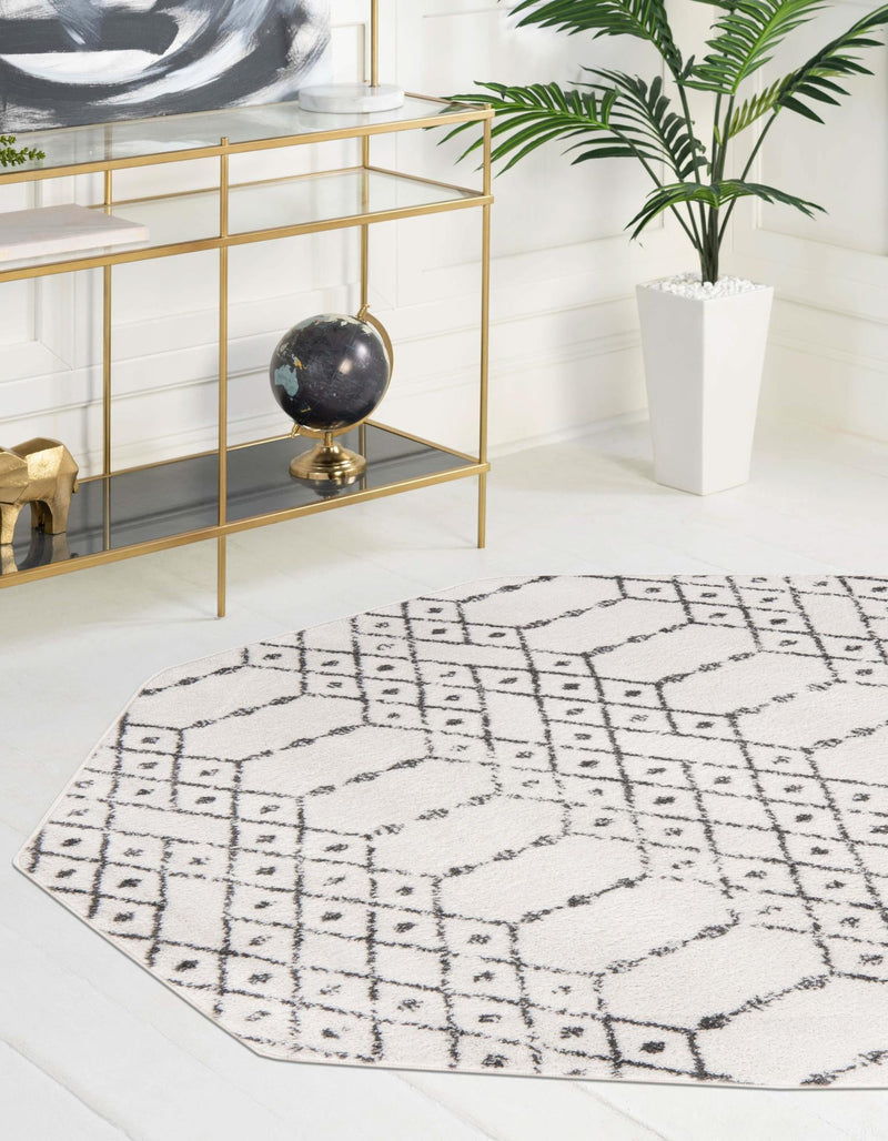 Marrakesh Lattice Collection Area Rug - Casablanca (Ivory Black) Octagon Ivory Black lifestyle 30