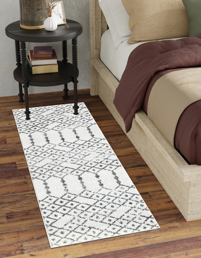 Marrakesh Lattice Collection Area Rug - Casablanca (Ivory Black) Runner Ivory Black lifestyle 42