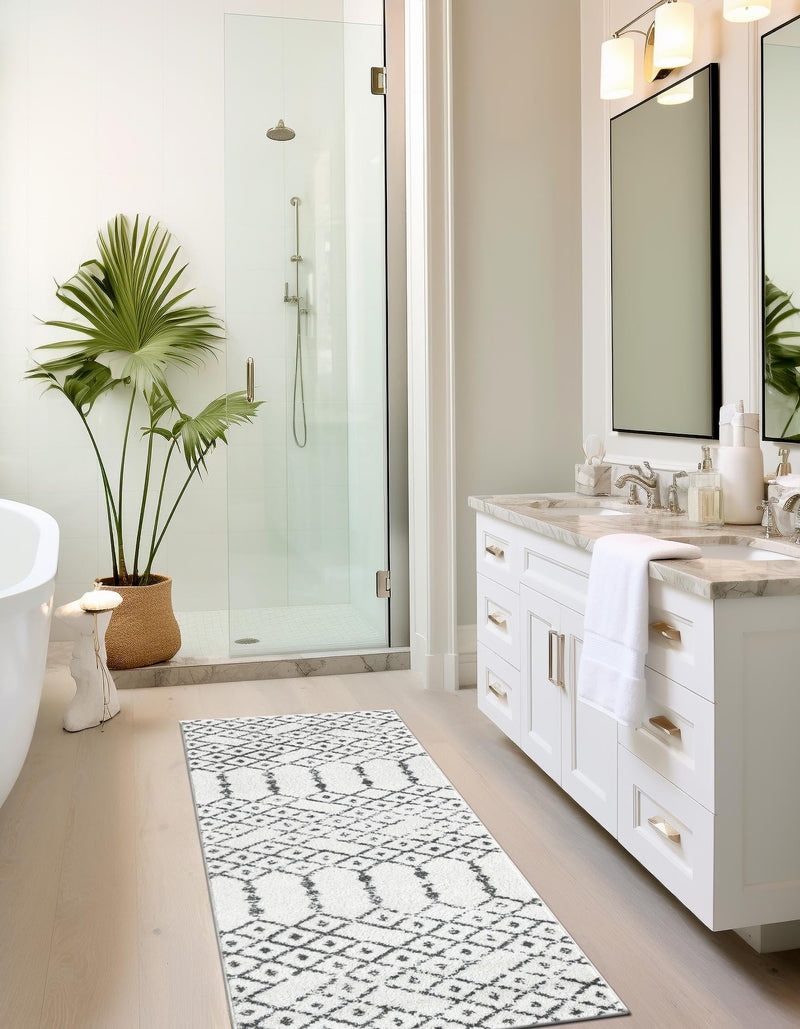Marrakesh Lattice Collection Area Rug - Casablanca (Ivory Black) Runner Ivory Black lifestyle 48