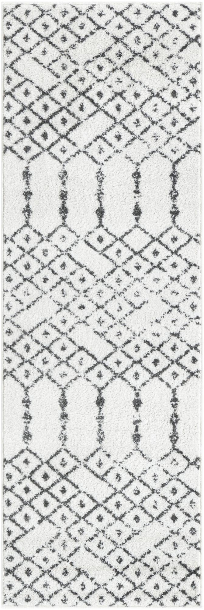 Marrakesh Lattice Collection Area Rug - Casablanca (Ivory Black) Runner Ivory Black lifestyle 26