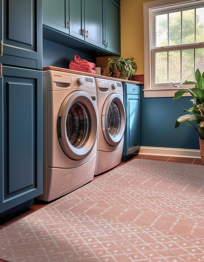 Marrakesh Lattice Collection Area Rug - Casablanca (Rose Pink) Rectangle Rose Pink lifestyle 7