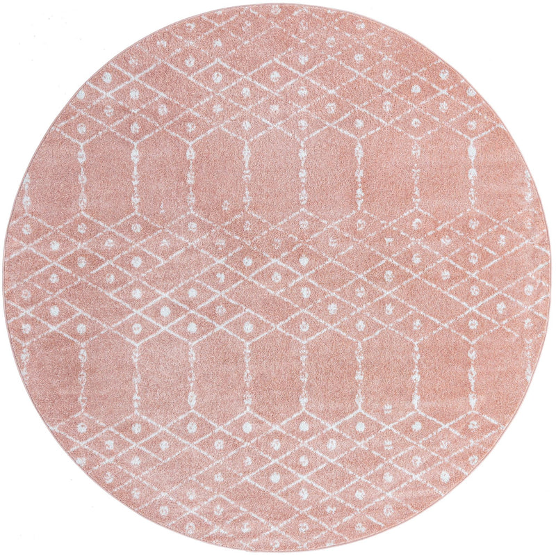 Marrakesh Lattice Collection Area Rug - Casablanca (Rose Pink) Round Rose Pink lifestyle 22