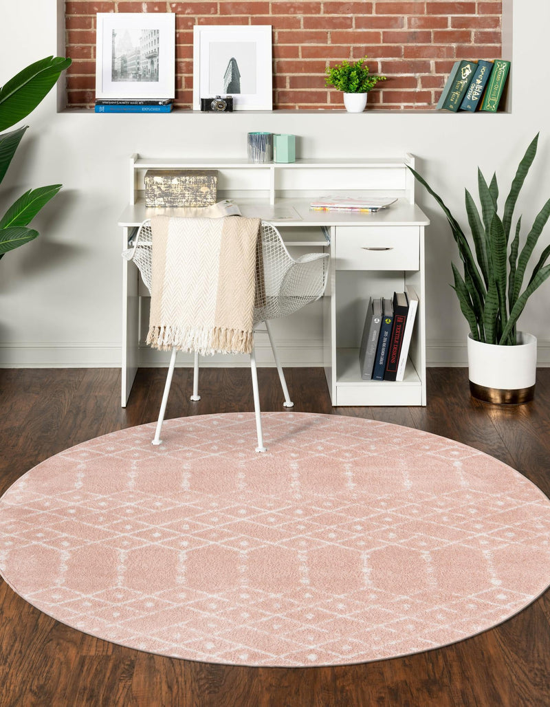 Marrakesh Lattice Collection Area Rug - Casablanca (Rose Pink) Round Rose Pink lifestyle 27