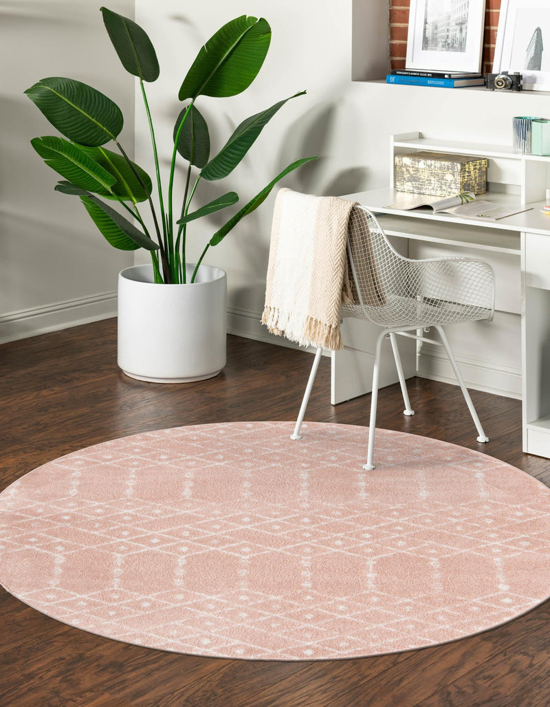 Marrakesh Lattice Collection Area Rug - Casablanca (Rose Pink) Round Rose Pink lifestyle 32