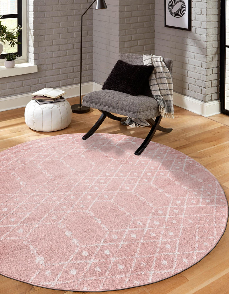 Marrakesh Lattice Collection Area Rug - Casablanca (Rose Pink) Round Rose Pink lifestyle 42