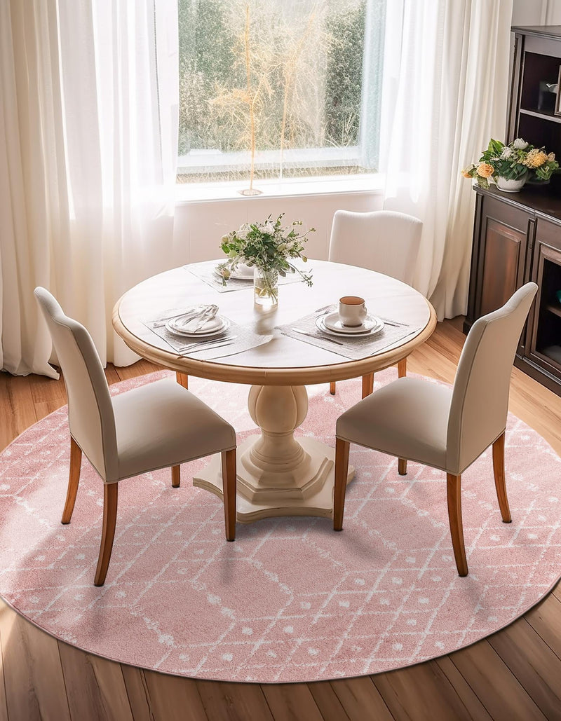 Marrakesh Lattice Collection Area Rug - Casablanca (Rose Pink) Round Rose Pink lifestyle 48