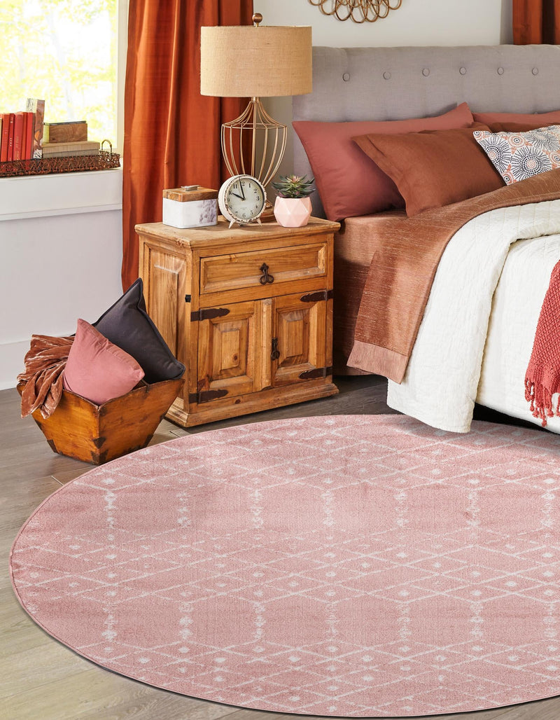 Marrakesh Lattice Collection Area Rug - Casablanca (Rose Pink) Round Rose Pink lifestyle 57