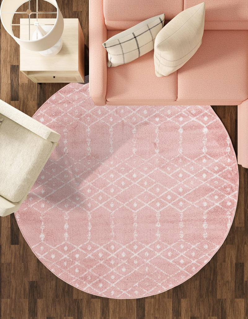 Marrakesh Lattice Collection Area Rug - Casablanca (Rose Pink) Round Rose Pink lifestyle 60