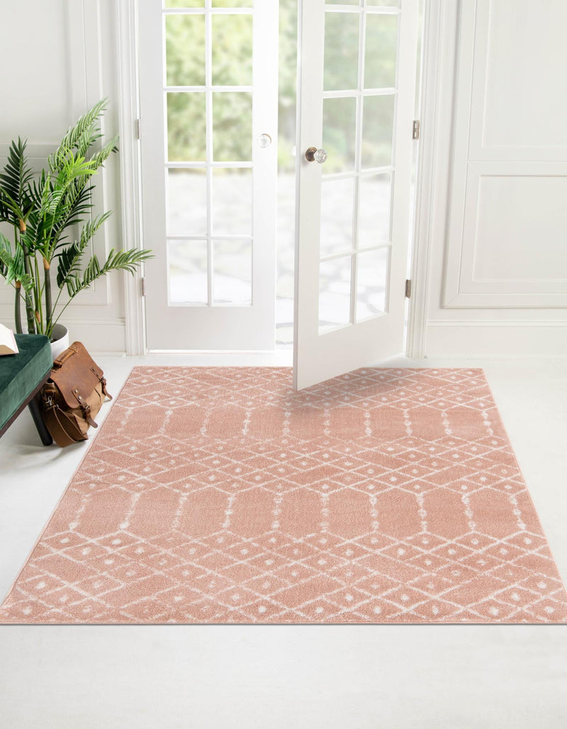 Marrakesh Lattice Collection Area Rug - Casablanca (Rose Pink) Square Rose Pink lifestyle 28