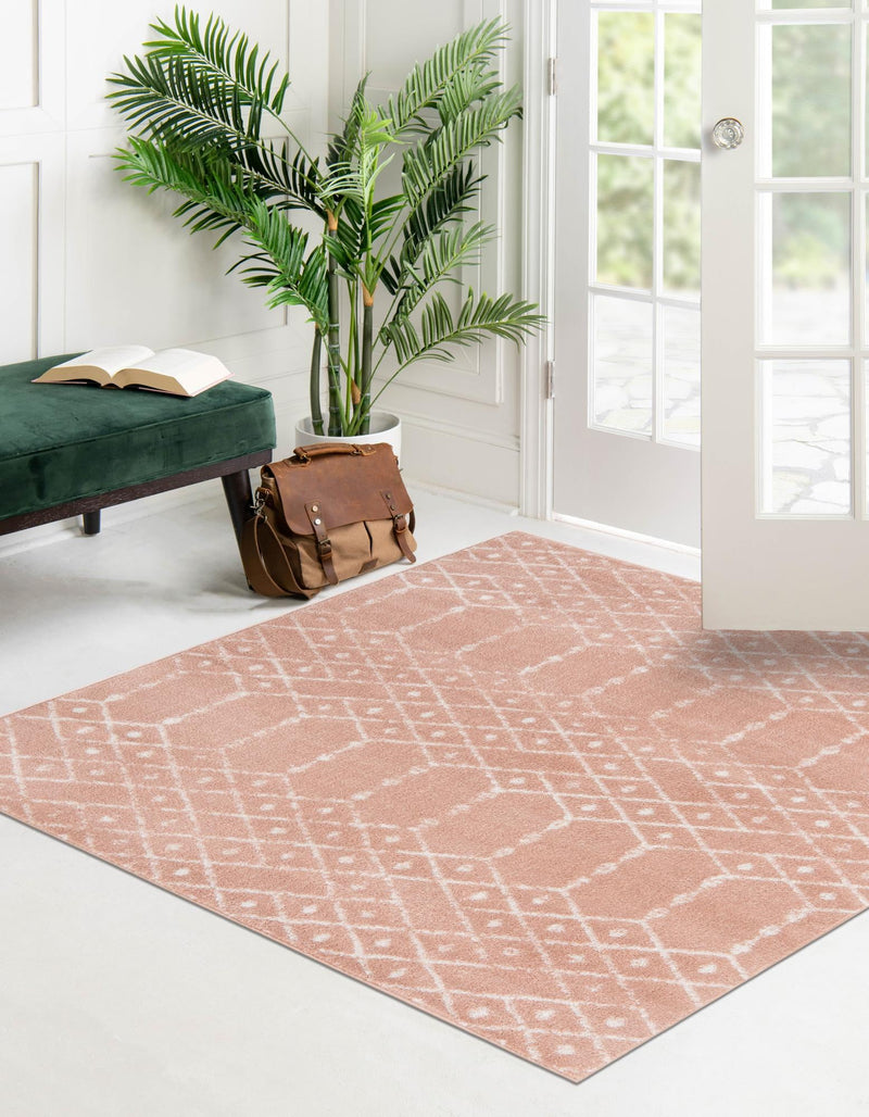 Marrakesh Lattice Collection Area Rug - Casablanca (Rose Pink) Square Rose Pink lifestyle 33