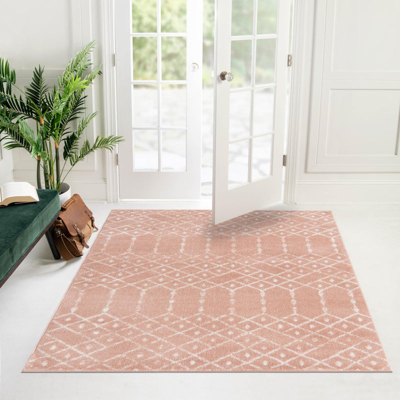 Marrakesh Lattice Collection Area Rug - Casablanca (Rose Pink) Square Rose Pink lifestyle 104
