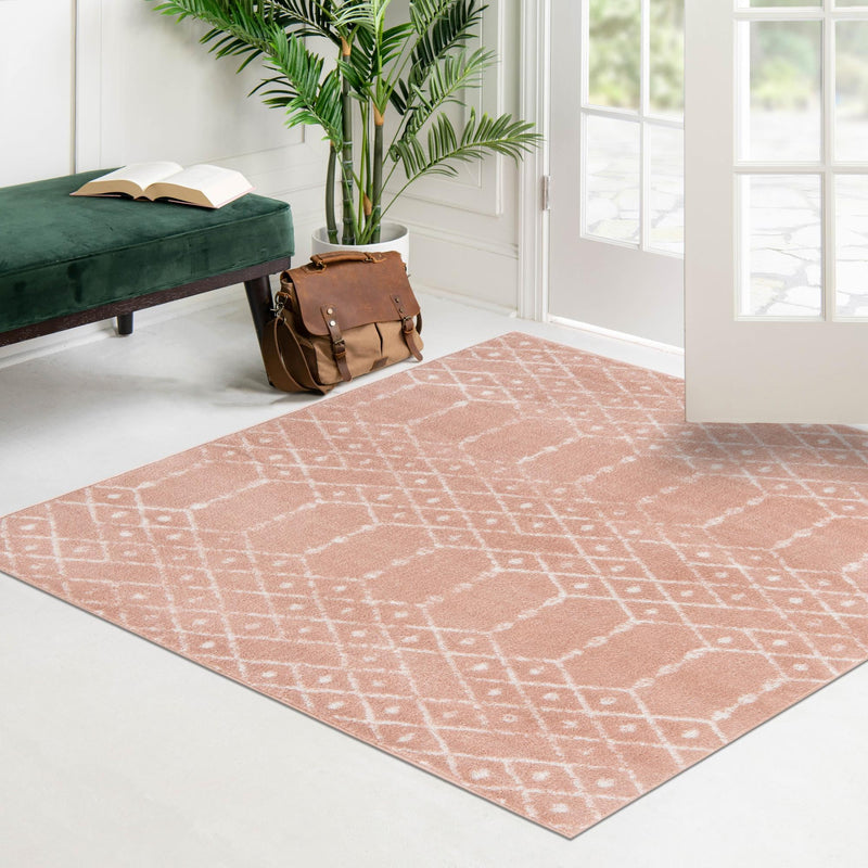 Marrakesh Lattice Collection Area Rug - Casablanca (Rose Pink) Square Rose Pink lifestyle 109
