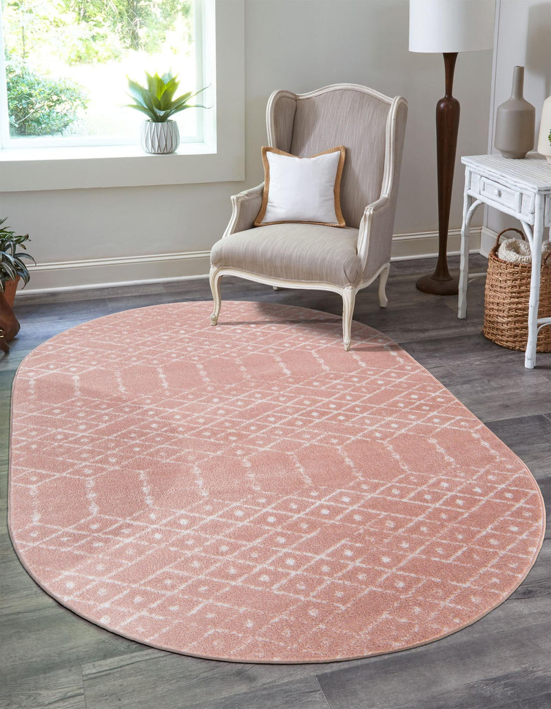 Marrakesh Lattice Collection Area Rug - Casablanca (Rose Pink) Oval Rose Pink lifestyle 29