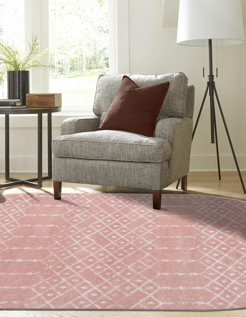 Marrakesh Lattice Collection Area Rug - Casablanca (Rose Pink) Oval Rose Pink lifestyle 34