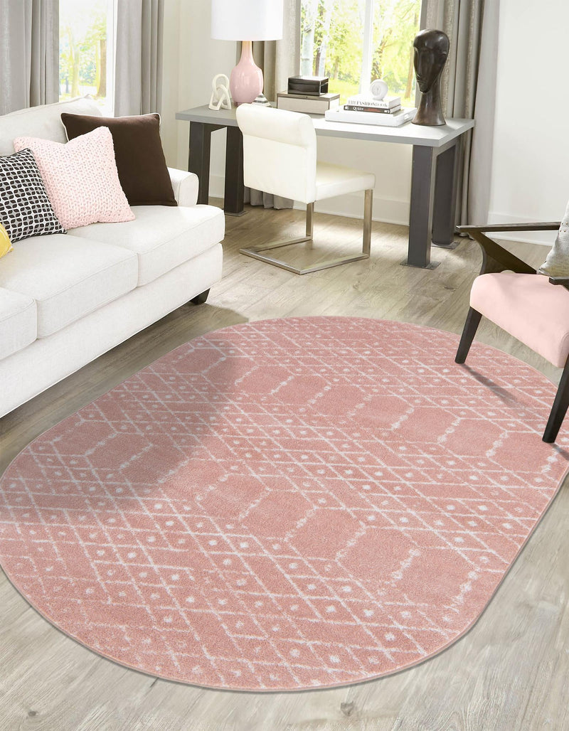 Marrakesh Lattice Collection Area Rug - Casablanca (Rose Pink) Oval Rose Pink lifestyle 37