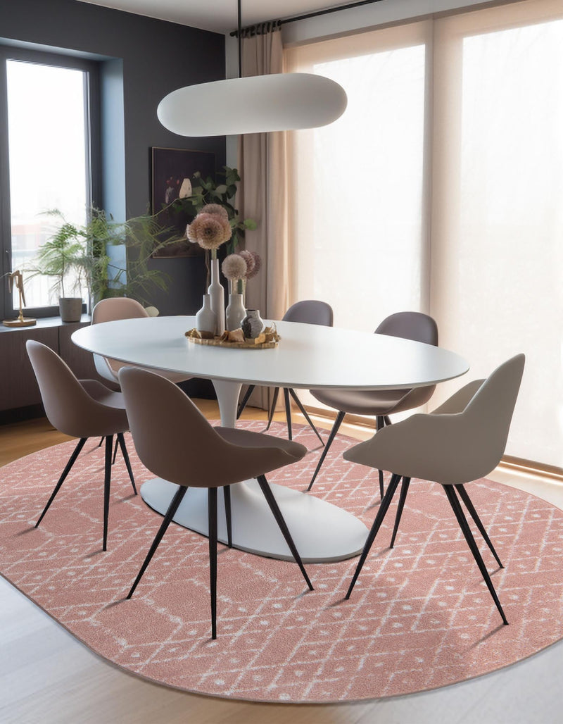 Marrakesh Lattice Collection Area Rug - Casablanca (Rose Pink) Oval Rose Pink lifestyle 39