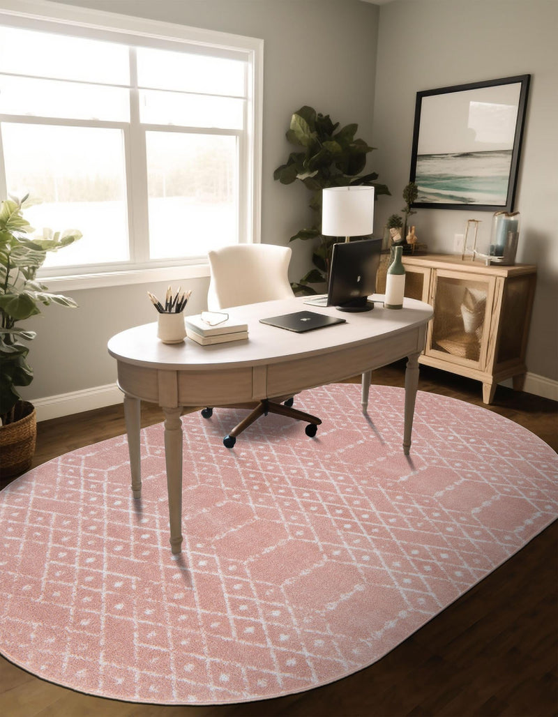 Marrakesh Lattice Collection Area Rug - Casablanca (Rose Pink) Oval Rose Pink lifestyle 43
