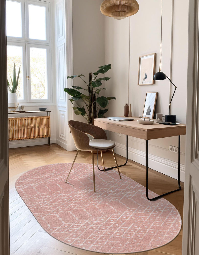Marrakesh Lattice Collection Area Rug - Casablanca (Rose Pink) Oval Rose Pink lifestyle 45