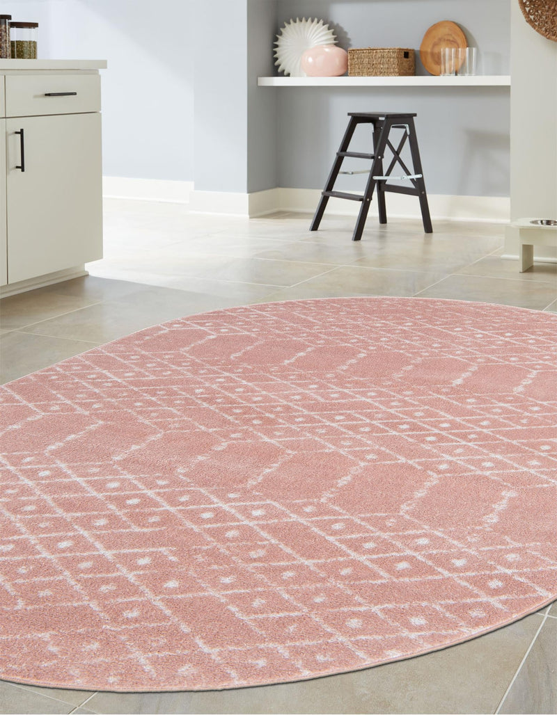 Marrakesh Lattice Collection Area Rug - Casablanca (Rose Pink) Oval Rose Pink lifestyle 47